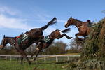LIVERPOOL, UNITED KINGDOM - APRIL 04:  Three riderless horses, Black Appalachi (L), Cloudy Lane and Himalayan Trail lead at the 4th last during the John Smiths Grand National at intree racecourse on April 4, 2009 in Liverpool, England.  (Photo by Mike Hewitt/Getty Images)