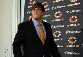 LAKE FOREST, IL - APRIL 3: Jay Cutler attends a press conference as the Chicago Bears introduced him as their new on April 3, 2009 at Halas Hall in Lake Forest, Illinois. (Photo by Jim Prisching/Getty Images)