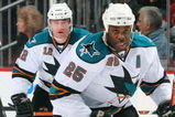 NEWARK, NJ - FEBRUARY 15:  Mike Grier #25 of the San Jose Sharks skates against the New Jersey Devils at the Prudential Center on February 15, 2009 in Newark, New Jersey. The Devils defeated the Sharks 6-5.  (Photo by Jim McIsaac/Getty Images)