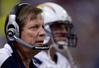 ST. LOUIS, MO - AUGUST 18: Head coach Norv Turner of the San Diego Chargers watches his team play the St. Louis Rams on August 18, 2007 at the Edward Jones Dome in St. Louis, Missouri.  (Photo by Dilip Vishwanat/Getty Images)
