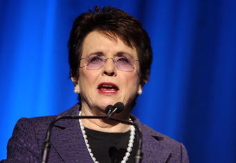 NEW YORK - OCTOBER 14:  Tennis player Billie Jean King speaks on stage during the 29th annual Salute to Women in Sports Awards presented by the Women's Sports Foundation at The Waldorf-Astoria Hotel on October 14, 2008 in New York City.  (Photo by Stephen Lovekin/Getty Images for WSF)