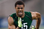 INDIANAPOLIS, IN - FEBRUARY 23:  Defensive lineman Aaron Maybin of Penn State runs during the NFL Scouting Combine presented by Under Armour at Lucas Oil Stadium on February 23, 2009 in Indianapolis, Indiana. (Photo by Scott Boehm/Getty Images)