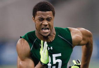 INDIANAPOLIS, IN - FEBRUARY 23:  Defensive lineman Aaron Maybin of Penn State runs during the NFL Scouting Combine presented by Under Armour at Lucas Oil Stadium on February 23, 2009 in Indianapolis, Indiana. (Photo by Scott Boehm/Getty Images)