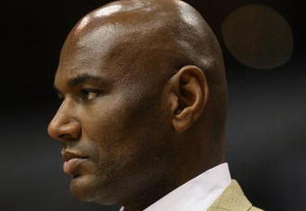 DALLAS - MARCH 17:  Head coach Michael Curry of the Detroit Pistons during play against the Dallas Mavericks on March 17, 2009 at American Airlines Center in Dallas, Texas.  NOTE TO USER: User expressly acknowledges and agrees that, by downloading and/or using this Photograph, user is consenting to the terms and conditions of the Getty Images License Agreement.  (Photo by Ronald Martinez/Getty Images)