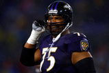 BALTIMORE - DECEMBER 30:  Jonathan Ogden #75 of the Baltimore Ravens unbuckles his helmet during the game against the Pittsburgh Steelers at M&T Bank Stadium December 30, 2007 in Baltimore, Maryland.  (Photo by Jamie Squire/Getty Images)