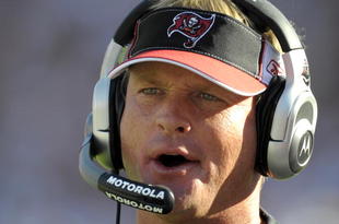 TAMPA, FL - DECEMBER 28: Coach Jon Gruden of the Tampa Bay Buccaneers directs play against the Oakland Raiders at Raymond James Stadium on December 28, 2008 in Tampa, Florida.  (Photo by Al Messerschmidt/Getty Images)