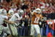 GLENDALE, AZ - JANUARY 05: Quarterback Colt McCoy #12 of the Texas Longhorns throws a pass against the Ohio State Buckeyes during the Tostitos Fiesta Bowl Game on January 5, 2009 at University of Phoenix Stadium in Glendale, Arizona. The Longhorns defeated the Buckeyes 24-21. (Photo by Jed Jacobsohn/Getty Images)