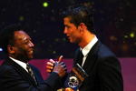 ZURICH, SWITZERLAND - JANUARY 12: Pele congratulates Cristiano Ronaldo of Portugal as he wins The FIFA World Player Of The Year 2008, at the Zurich Opera House on January 12, 2009 in Zurich, Switzerland.  (Photo by John Gichigi/Getty Images)