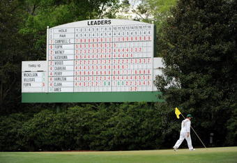 AUGUSTA, GA - APRIL 10:  A caddie walks off the 11th green during the second round of the 2009 Masters Tournament at Augusta National Golf Club on April 10, 2009 in Augusta, Georgia.  (Photo by Harry How/Getty Images)