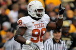 BOULDER, CO - OCTOBER 04:  Brian Orakpo #98 of the Texas Longhorns leaves the field between plays against the Colorado Buffaloes at Folsom Field on October 4, 2008 in Boulder, Colorado. Texas defeated Colorado 38-14.  (Photo by Doug Pensinger/Getty Images)