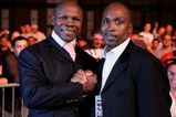 LONDON - SEPTEMBER 15:  Chris Eubank and Nigel Benn pose during the WBC light-welterweight fight between Junior Witter and DeMarcus Corley on September 15, 2006 at Alexandra Palace in London, England. (Photo by John Gichigi/Getty Images)