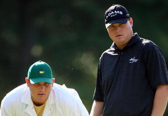 AUGUSTA, GA - APRIL 10:  Chad Campbell waits with his caddie Judd Burkett on the first green during the second round of the 2009 Masters Tournament at Augusta National Golf Club on April 10, 2009 in Augusta, Georgia.  (Photo by Andrew Redington/Getty Images)