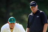 AUGUSTA, GA - APRIL 10:  Chad Campbell waits with his caddie Judd Burkett on the first green during the second round of the 2009 Masters Tournament at Augusta National Golf Club on April 10, 2009 in Augusta, Georgia.  (Photo by Andrew Redington/Getty Images)