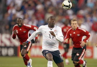 NASHVILLE, TN - APRIL 1:  Jozy Altidore #17 of the United States looks to play the bal on the drop during a FIFA 2010 World Cup Qualifying match against Trinidad and Tobago on April 1, 2009 at LP Field in Nashville, Tennessee. The United States defeated Trinidad and Tobago 3-0. (Photo by Jonathan Daniel/Getty Images)