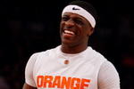 NEW YORK - MARCH 13:  Jonny Flynn#10 of the Syracuse Orange smiles during a game against the West Virginia Mountaineers during the semifinal round of the Big East Tournament at Madison Square Garden on March 13, 2009 in New York City.  (Photo by Jim McIsaac/Getty Images)