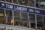 IRVING, TX - DECEMBER 20:  The name of former coach, Tom Landry on the ring of honor during the last home game against the Baltimore Ravens on December 20, 2008 in Irving, Texas. The Cowboys are playing their final regular season home game before moving to a new stadium in Arlington, Texas next season.  (Photo by Ronald Martinez/Getty Images)