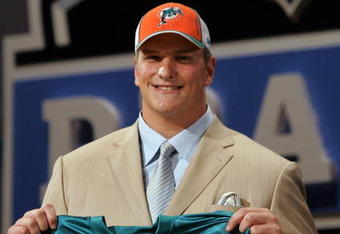 NEW YORK - APRIL 26: Jake Long poses for a photo after being taken as the fisrt overall draft pick by the Miami Dolphins during the 2008 NFL Draft on April 26, 2008 at Radio City Music Hall in New York City.  (Photo by Jim McIsaac/Getty Images)
