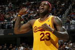 CLEVELAND - FEBRUARY 22:  LeBron James #23 of the Cleveland Cavaliers reacts after a basket while playing the Detroit Pistons on February 22, 2009 at the Quicken Loans Arena in Cleveland, Ohio. NOTE TO USER: User expressly acknowledges and agrees that, by downloading and or using this photograph, User is consenting to the terms and conditions of the Getty Images License Agreement.  (Photo by Gregory Shamus/Getty Images)