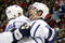 RALEIGH, NC - DECEMBER 18:  Teammate Thomas Kaberle #15 celebrates with Boyd Devereaux #22 of the Toronto Maple Leafs after Devereaux's goal against the Carolina Hurricanes during their game at the RBC Center on December 18, 2007 in Raleigh, North Carolina.  (Photo by Streeter Lecka/Getty Images)
