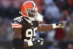 CLEVELAND - DECEMBER 21: Kamerion Wimbley #95 of the Cleveland Browns reacts after recovering a first quarter fumble by a teammate while playing the Cincinnati Bengals at Cleveland Browns Stadium December 21, 2008 in Cleveland, Ohio.  (Photo by Gregory Shamus/Getty Images)