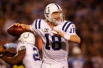 SAN DIEGO - JANUARY 03:  Quarterback Peyton Manning #18 of the Indianapolis Colts drops back to pass during the AFC Wild Card Game against the San Diego Chargers on January 3, 2009 at Qualcomm Stadium in San Diego, California.  (Photo by Harry How/Getty Images)