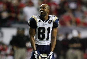 ATLANTA - DECEMBER 28:  Torry Holt #81 of the St. Louis Rams reacts as he is pulled from the game near the goal line in the fourth quarter while taking on the Atlanta Falcons at Georgia Dome on December 28, 2008 in Atlanta, Georgia. The Falcons defeated the Rams 31-27.  (Photo by Doug Benc/Getty Images)
