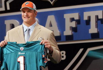 NEW YORK - APRIL 26:  Jake Long poses for a photo after being taken as the fisrt overall draft pick by the Miami Dolphins during the 2008 NFL Draft on April 26, 2008 at Radio City Music Hall in April 26, 2008 in New York City.  (Photo by Jim McIsaac/Getty Images)