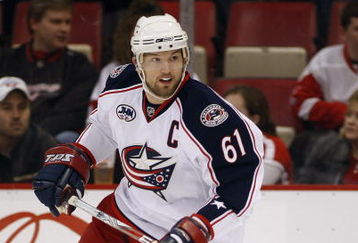 DETROIT, MI - MARCH 7:  Rick Nash #61 of the Columbus Blue Jackets skates in a game against the Detroit Red Wings on March 7, 2009 at Joe Louis Arena in Detroit, Michigan. (Photo by Claus Andersen/Getty Images)