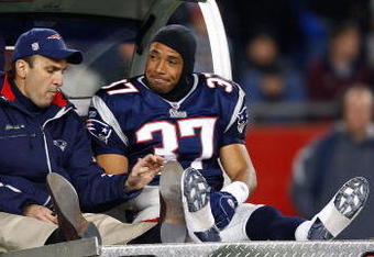 FOXBORO, MA - OCTOBER 20: Rodney Harrison #37 of the New England Patriots is taken off the field after being injured against the Denver Broncos at Gillette Stadium on October 20, 2008 in Foxboro, Massachusetts. The Paytiots won 41-7. (Photo by Jim Rogash/Getty Images)
