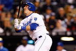KANSAS CITY, MO - APRIL 10:  John Buck #14 of the Kansas City Royals bats against the New York Yankees on April 10, 2008 at Kauffman Stadium in Kansas City, Missouri. (Photo by G. Newman Lowrance/Getty Images)