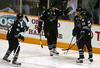 SAN JOSE, CA - DECEMBER 04:  (L-R) Marc-Edouard Vlasic #44, Joe Thornton #19, Patrick Marleau #12 of the San Jose Sharks congratulate teammate Jeremy Roenick #27 after Roenick scored a third period power play goal against the Columbus Blue Jackets during the NHL game at HP Pavilion on December 4, 2008 in San Jose, California. The Sharks defeated the Blue Jackets 3-2. (Photo by Christian Petersen/Getty Images)