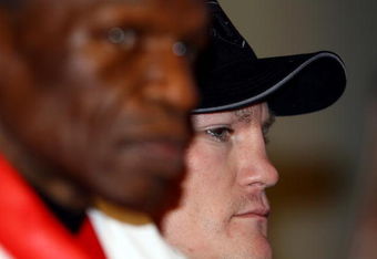 LONDON - MARCH 02:  Floyd Mayweather Snr (Hatton's coach) and Ricky Hatton listen to questions at the Imperial War Museum on March 2, 2009  in London.Ricky Hatton will fight Manny Pacquiao on Saturday 2nd May 2009 at the MGM Grand Garden Arena in Las Vegas.  (Photo by Julian Finney/Getty Images)