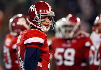 MOBILE, AL - JANUARY 24:  John Parker Wilson #14 of the South Team looks on during the game against the North Team during the Under Armour Senior Bowl on January 24, 2009 at Ladd-Peebles Stadium in Mobile, Alabama.  (Photo by Chris Graythen/Getty Images for Under Armour)