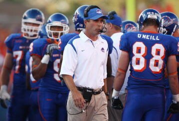 BOISE , ID - SEPTEMBER 13:  Head Coach Chris Petersen of the Boise State Broncos walks the sidelines  agaisnt the Bowling Green Falcons at Bronco Stadium on September 13, 2008 in Boise, Idaho.  (Photo by Jonathan Ferrey/Getty Images)