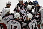 CHICAGO - APRIL 08: The Columbus Blue Jackets celebrate a win over the Chicago Blackhawks by mobbing goaltender Steve Mason #1 (R) on April 8, 2009 at the United Center in Chicago, Illinois. The Blue Jackets defeated the Blackhawks 4-3 in a shootout. (Photo by Jonathan Daniel/Getty Images)