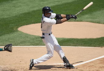 CHICAGO - JULY 06:  Alexei Ramirez #10 of the Chicago White Sox bats against the Oakland Athletics on July 6, 2008 at U.S. Cellular Field in Chicago, Illinois. The White Sox defeated the Athletics 4-3. (Photo by Jonathan Daniel/Getty Images) 