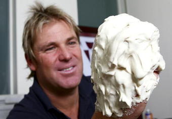 MELBOURNE, AUSTRALIA OCTOBER 15:   Former Australia spin bowler Shane Warne has a plaster mould made for the Warne-Muralitharan Trophy at Cricket Australia Headquarters October 15, 2007 Melbourne, Australia. The Warne-Muralitharan Trophy has been created for Test Series' between Australia and Sri Lanka. (Photo by Mark Dadswell/Getty Images)