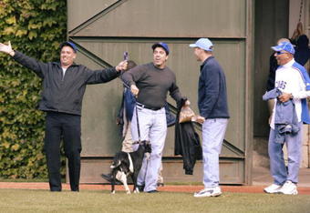 CHICAGO - OCTOBER 4:  A live goat is brought onto the field to 'remove a curse' placed on the Cubs during their last World Series appearence in 1945 before the Atlanta Braves take on the Chicago Cubs during game four of their National League Division Series October 4, 2003 at Wrigley Field in Chicago, Illinois.   (Photo by Brian Bahr/Getty Images)