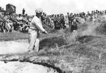 9 JUL 1954:  JIMMY DEMARET OF THE UNITED STATES PLAYS OUT FROM A BUNKER ONTO THE 10TH GREEN ON THE BIRKDALE LINKS DURING THE OPEN GOLF CHAMPIONSHIPS AT SOUTHEND. Mandatory Credit: Allsport Hulton/Archive