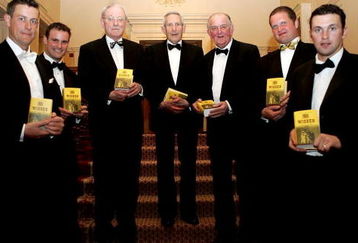 LONDON - APRIL 6: (L-R) England Cricketers Ashley Giles, Andrew Strauss, Mike 'MJK' Smith (Wisden Cricketer of the year for 1960), Donald Carr of England (Wisden Cricketer of the year for 1960), Tom Graveney of England (Wisden Cricketer of the year for 1953), Robert Key and Steve Harmison of England all pose with a copy of the 2005 Wisden Almanac after it was announced that they are four of the five Cricketers of the Year (the other being Marcus Trescothick of England)on April 6, 2005 in London. It is the first time in 45 years that all five Cricketers of the Year are English.  (Photo by Tom Shaw/Getty Images)