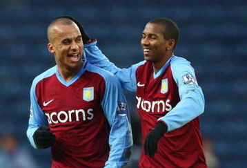 BLACKBURN, UNITED KINGDOM - FEBRUARY 07:  Gabriel Agbonlahor of Aston Villa celebrates victory with Ashley Young during the Barclays Premier League match between Blackburn Rovers and Aston Villa at Ewood Park on February 7, 2009 in Blackburn, England.  (Photo by Laurence Griffiths/Getty Images)