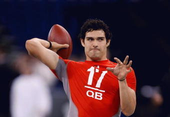 INDIANAPOLIS, IN - FEBRUARY 22:  Quarterback Mark Sanchez of USC passes the football during the NFL Scouting Combine presented by Under Armour at Lucas Oil Stadium on February 22, 2009 in Indianapolis, Indiana. (Photo by Scott Boehm/Getty Images)