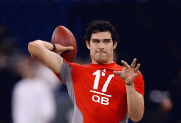 INDIANAPOLIS, IN - FEBRUARY 22:  Quarterback Mark Sanchez of USC passes the football during the NFL Scouting Combine presented by Under Armour at Lucas Oil Stadium on February 22, 2009 in Indianapolis, Indiana. (Photo by Scott Boehm/Getty Images)