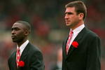 20 MAY 1995:  ERIC CANTONA AND ANDY COLE OF MANCHESTER UNITED ARE FORCED THROUGH SUSPENSION FOR CANTONA AND COLE  BEING CUP TIED TO MISS THE FA CUP FINAL AT WEMBLEY IN LONDON, ENGLAND .   Mandatory Credit: David Cannon/ALLSPORT
