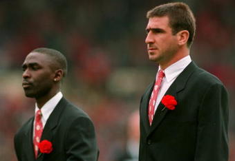 20 MAY 1995:  ERIC CANTONA AND ANDY COLE OF MANCHESTER UNITED ARE FORCED THROUGH SUSPENSION FOR CANTONA AND COLE  BEING CUP TIED TO MISS THE FA CUP FINAL AT WEMBLEY IN LONDON, ENGLAND .   Mandatory Credit: David Cannon/ALLSPORT