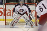 DETROIT, MI - MARCH 7:  Steve Mason #1 of the Columbus Blue Jackets faces a shot from teammate Rick Nash #61 in the warm-up prior to a game against the Detroit Red Wings on March 7, 2009 at Joe Louis Arena in Detroit, Michigan. (Photo by Claus Andersen/Getty Images)