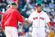 BOSTON - APRIL 9: Manager Terry Francona removes Daisuke Matsuzaka #18 of the Boston Red Sox against the Tampa Bay Rays at Fenway Park, April 9, 2009, in Boston, Massachusetts. (Photo by Jim Rogash/Getty Images)