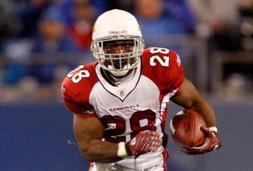 CHARLOTTE, NC - JANUARY 10:  J.J. Arrington #28 of the Arizona Cardinals runs the ball against the Carolina Panthers during the NFC Divisional Playoff Game on January 10, 2009 at Bank of America Stadium in Charlotte, North Carolina.  (Photo by Streeter Lecka/Getty Images)