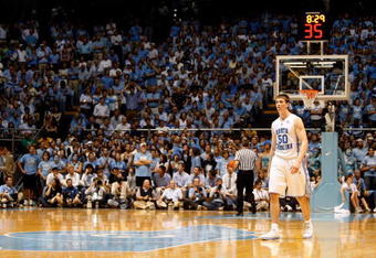 CHAPEL HILL, NC - MARCH 08:  Tyler Hansbrough #50 of the North Carolina Tar Heels walks back into the game against the Duke Blue Devils at the Dean E. Smith Center on March 8, 2009 in Chapel Hill, North Carolina.  (Photo by Streeter Lecka/Getty Images)