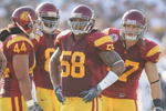 PASADENA, CA - JANUARY 1:  Rey Maualuga #58 and Clay Matthews #47 of the USC Trojans look on against the Penn State Nittany Lions on January 1, 2009 at the Rose Bowl in Pasadena, California.  USC won 38-24.  (Photo by Jeff Golden/Getty Images)